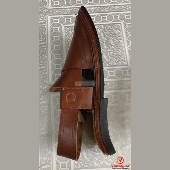 Authentic Shinny Brown Leather Peshawari Chappal, Brown Suede Handmade Sandals, - Picture 2 of 8